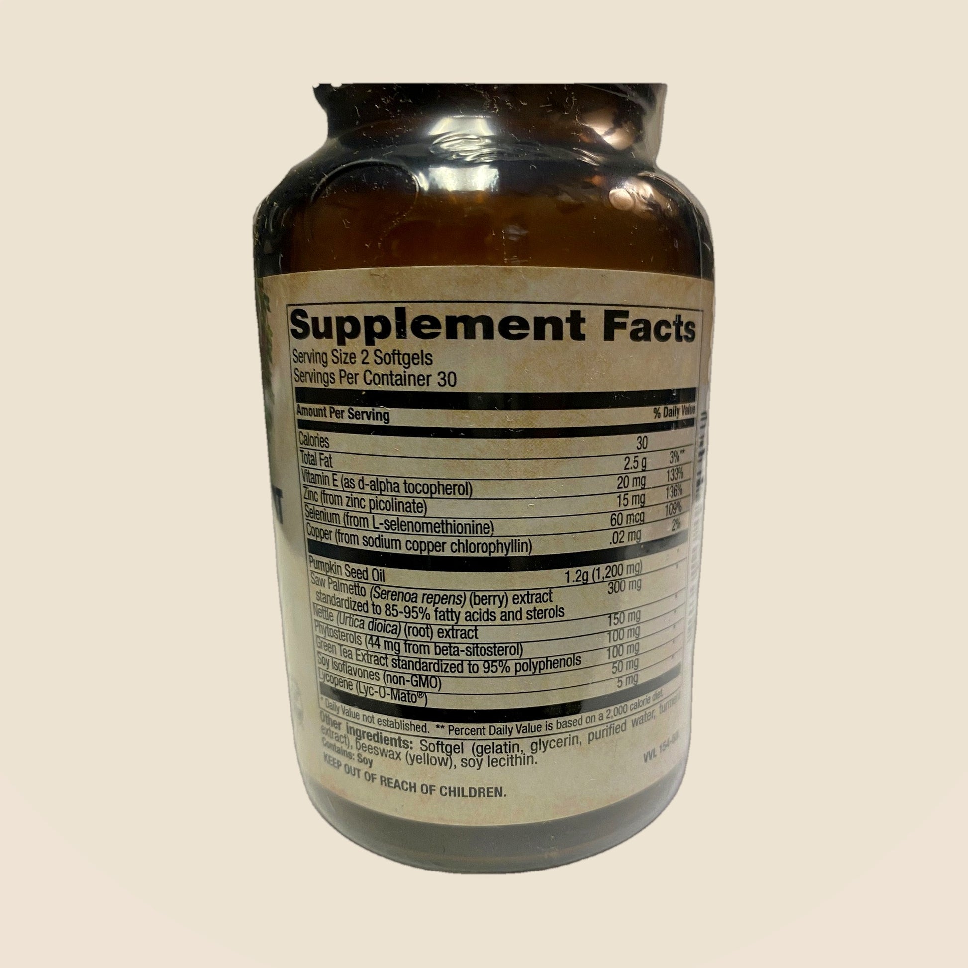 Prostate Support - supplement facts label