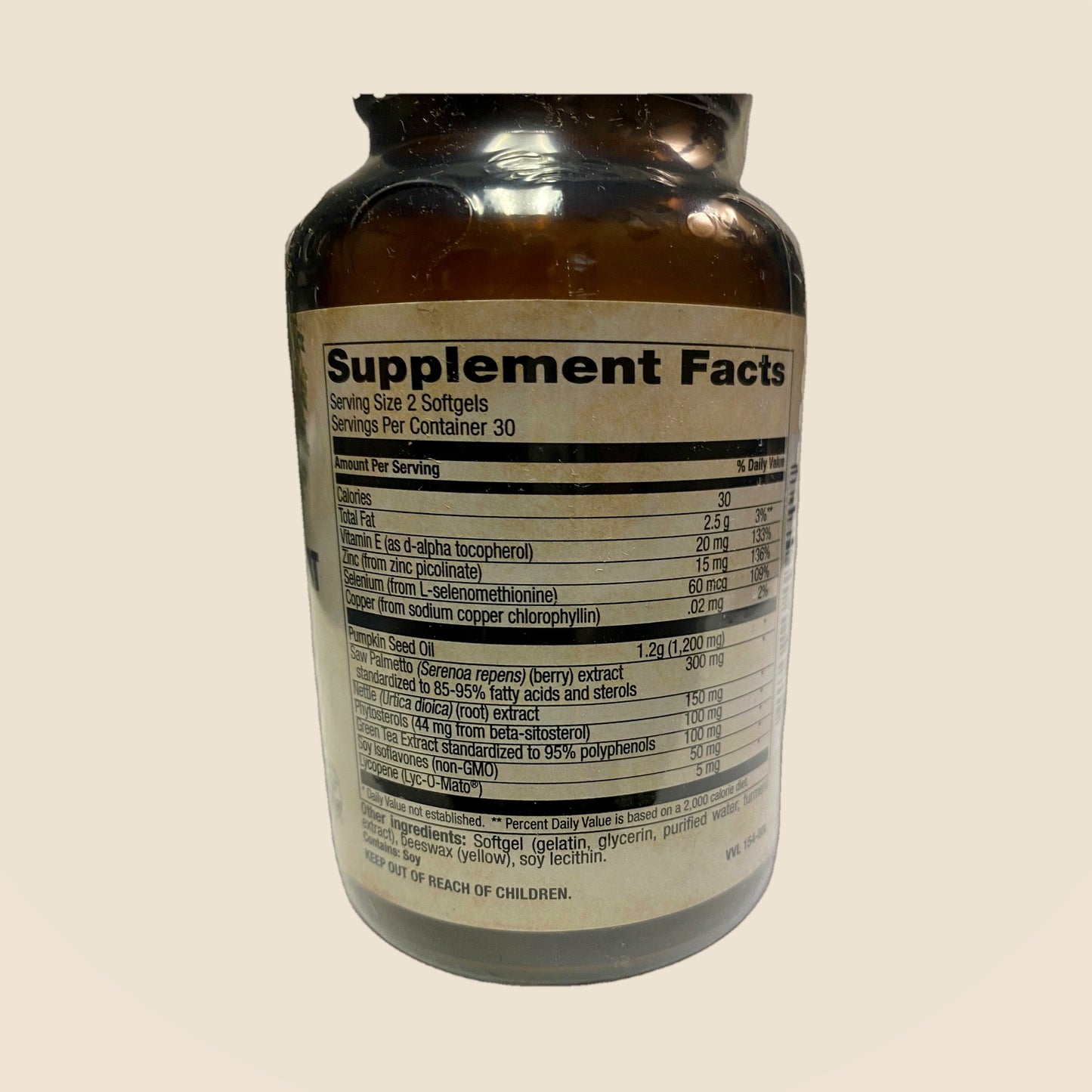 Prostate Support - supplement facts label