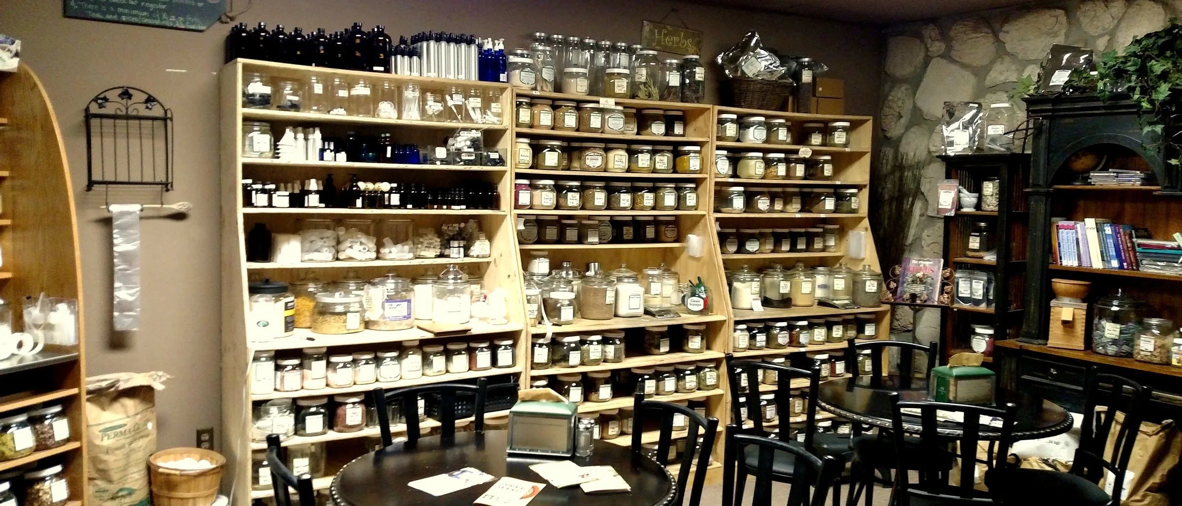 Healthy Living bulk apothecary herbs section in Montgomery, TX